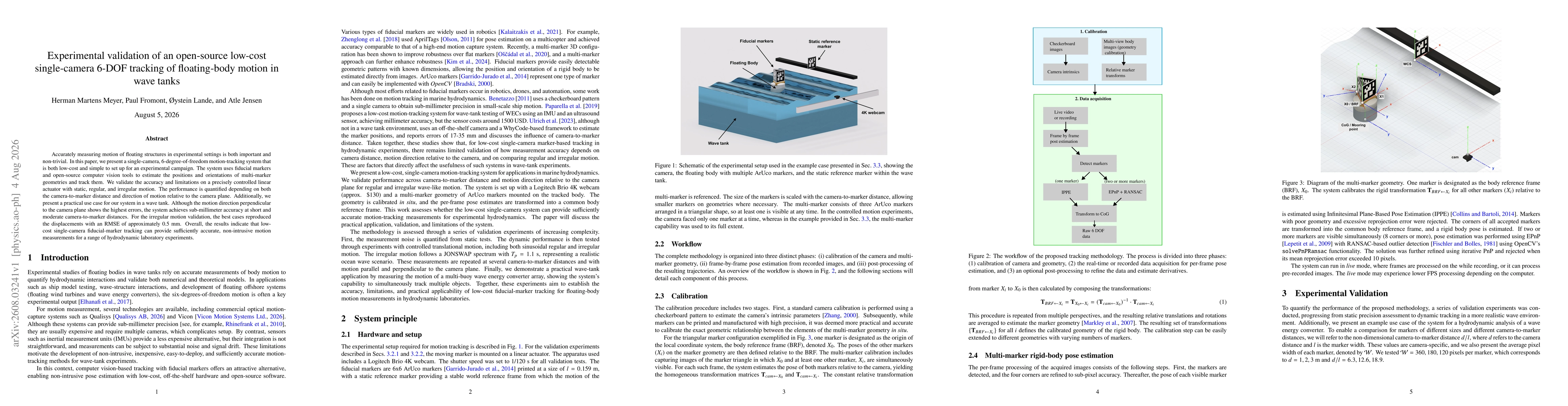 Thumbnail for Experimental validation of an open-source low-cost single-camera 6-DOF tracking of floating-body motion in wave tanks