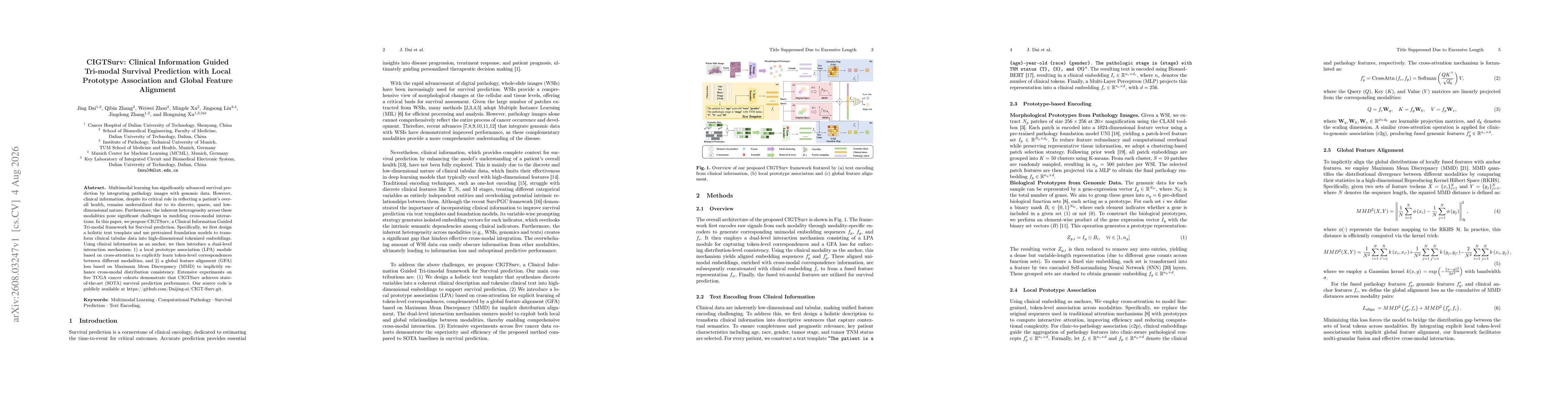 Thumbnail for CIGTSurv: Clinical Information Guided Tri-modal Survival Prediction with Local Prototype Association and Global Feature Alignment