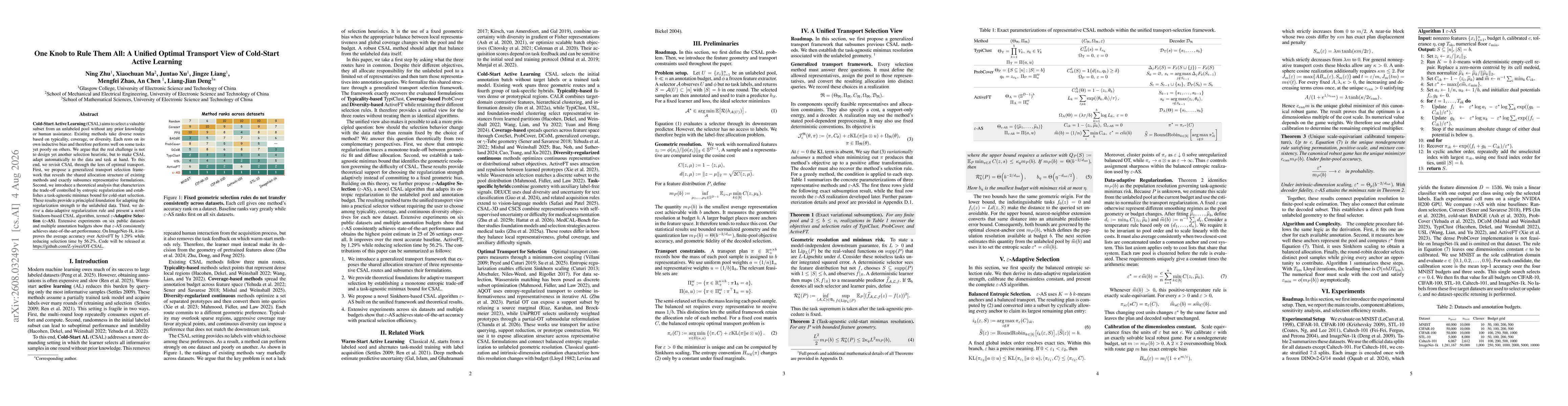 Thumbnail for One Knob to Rule Them All: A Unified Optimal Transport View of Cold-Start Active Learning