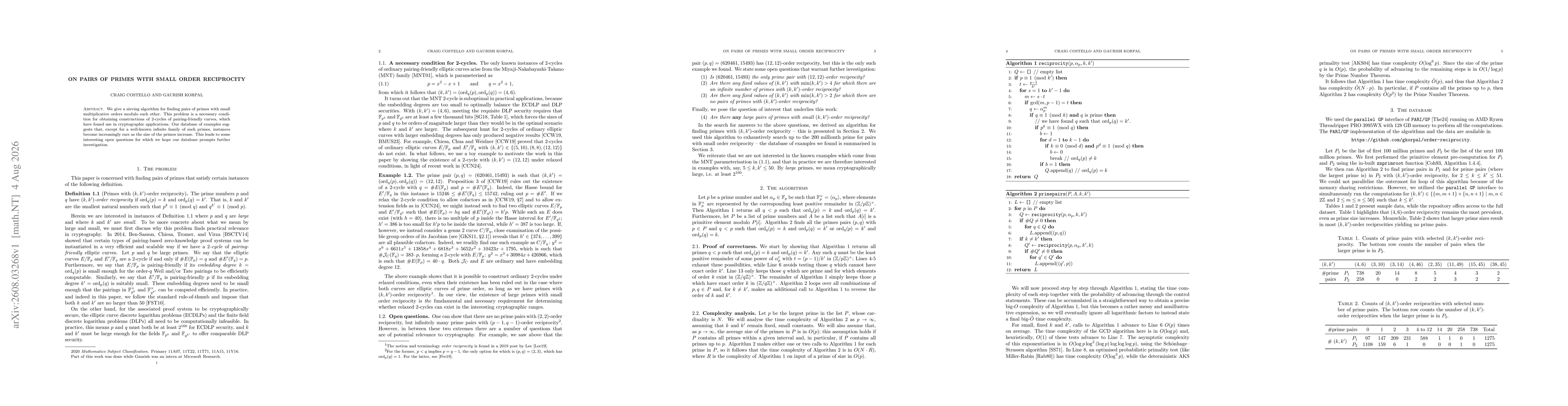 Thumbnail for On pairs of primes with small order reciprocity