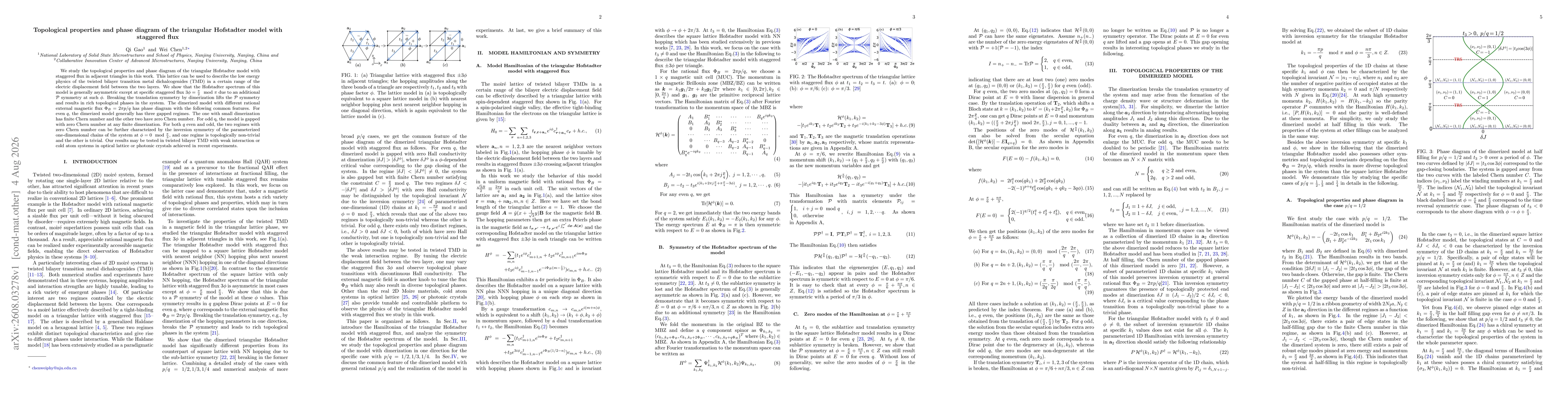 Thumbnail for Topological properties and phase diagram of the triangular Hofstadter model with staggered flux