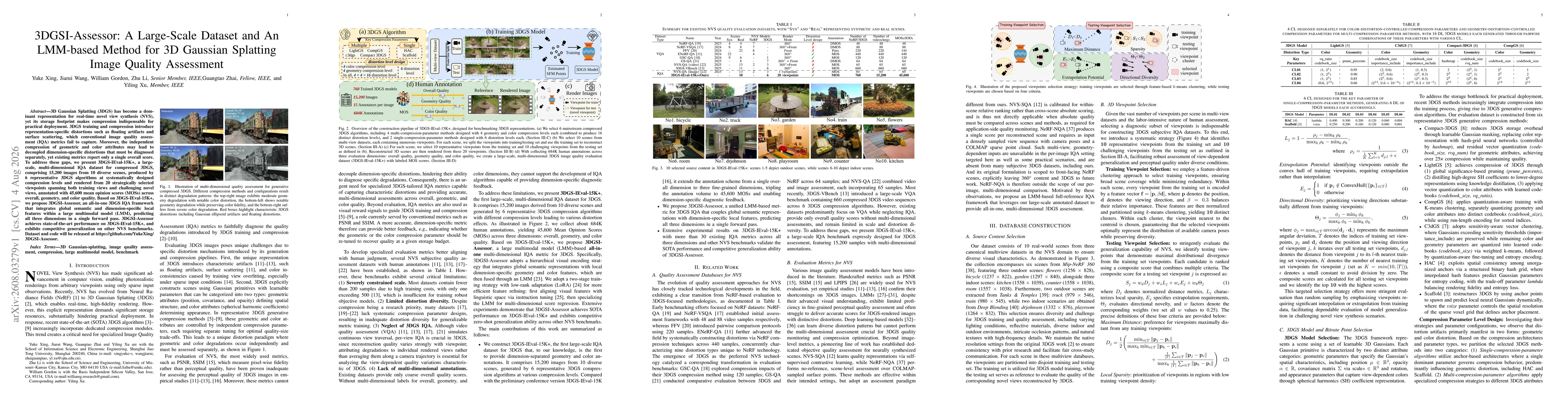Thumbnail for 3DGSI-Assessor: A Large-Scale Dataset and An LMM-based Method for 3D Gaussian Splatting Image Quality Assessment