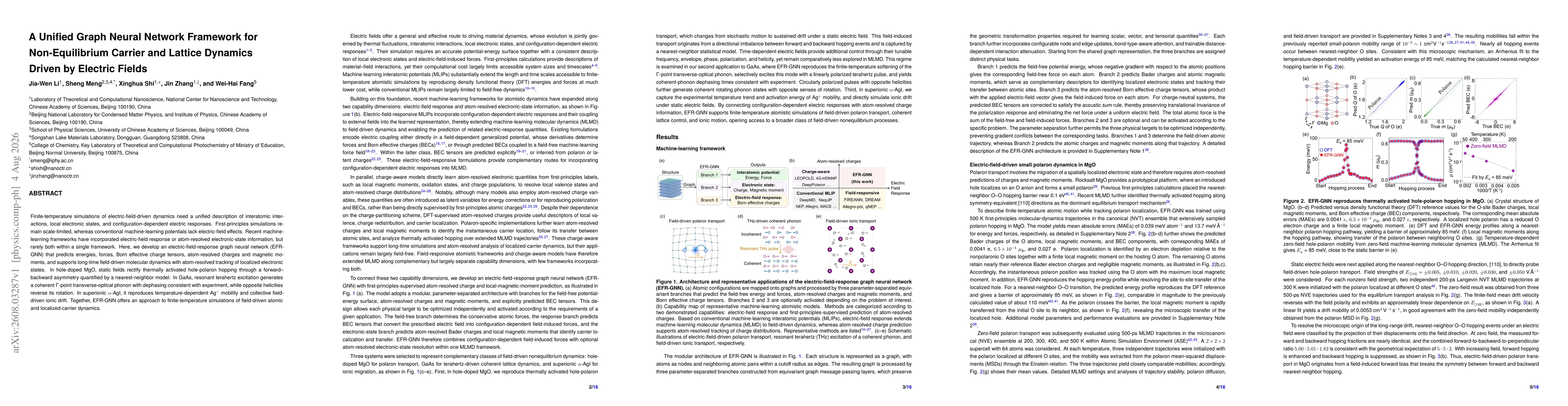 Thumbnail for A Unified Graph Neural Network Framework for Non-Equilibrium Carrier and Lattice Dynamics Driven by Electric Fields