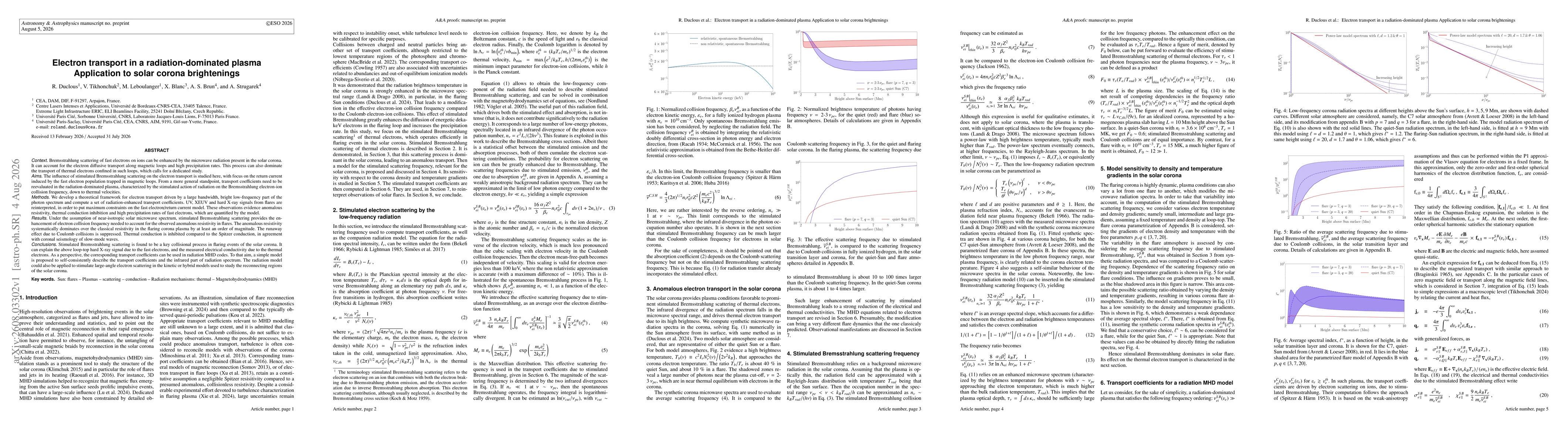 Thumbnail for Electron transport in a radiation-dominated plasma Application to solar corona brightenings