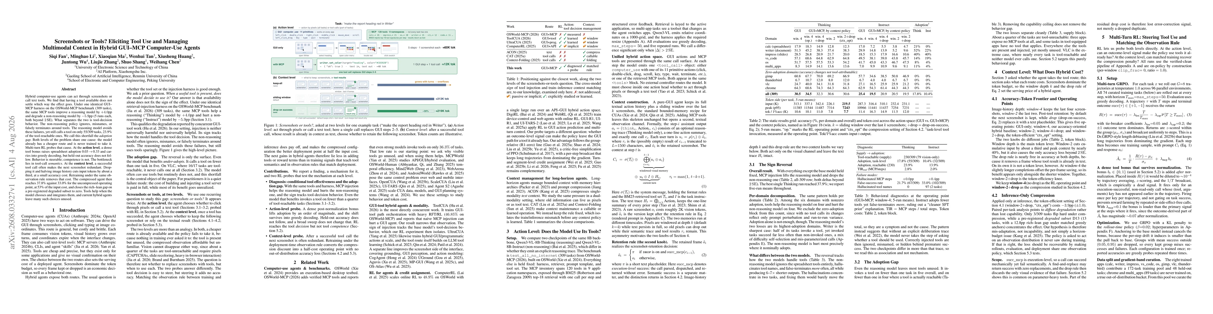 Thumbnail for Screenshots or Tools? Eliciting Tool Use and Managing Multimodal Context in Hybrid GUI-MCP Computer-Use Agents