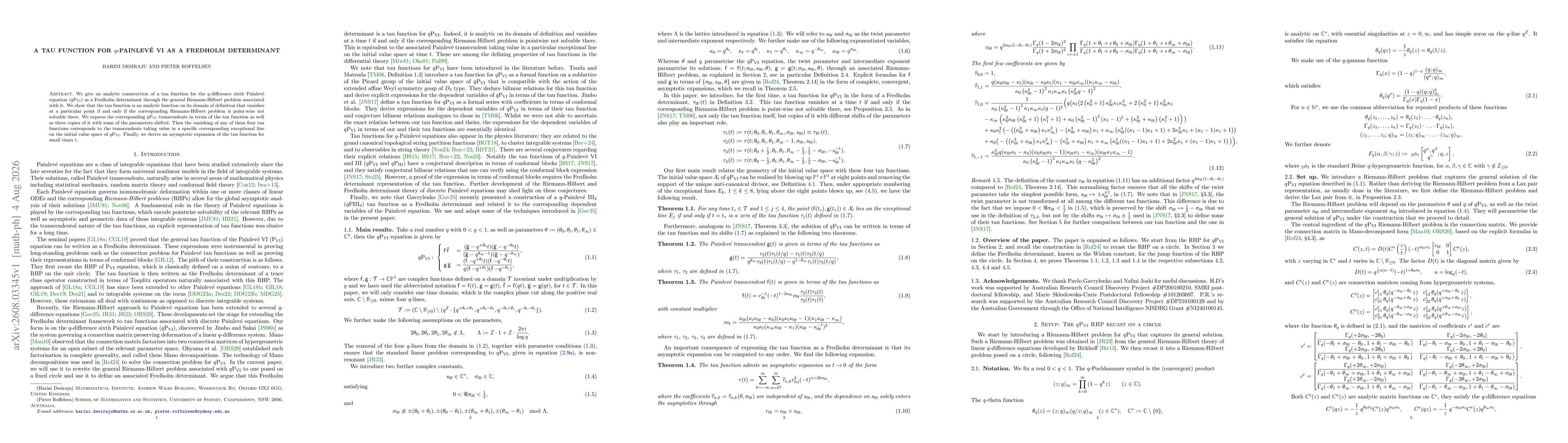 Thumbnail for A Tau function for $q$-Painlevé VI as a Fredholm determinant