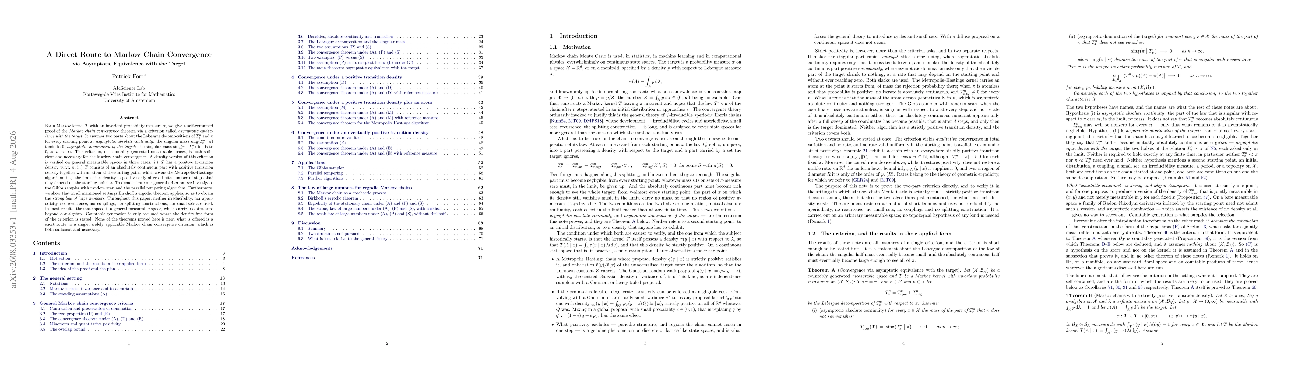 Thumbnail for A Direct Route to Markov Chain Convergence via Asymptotic Equivalence with the Target