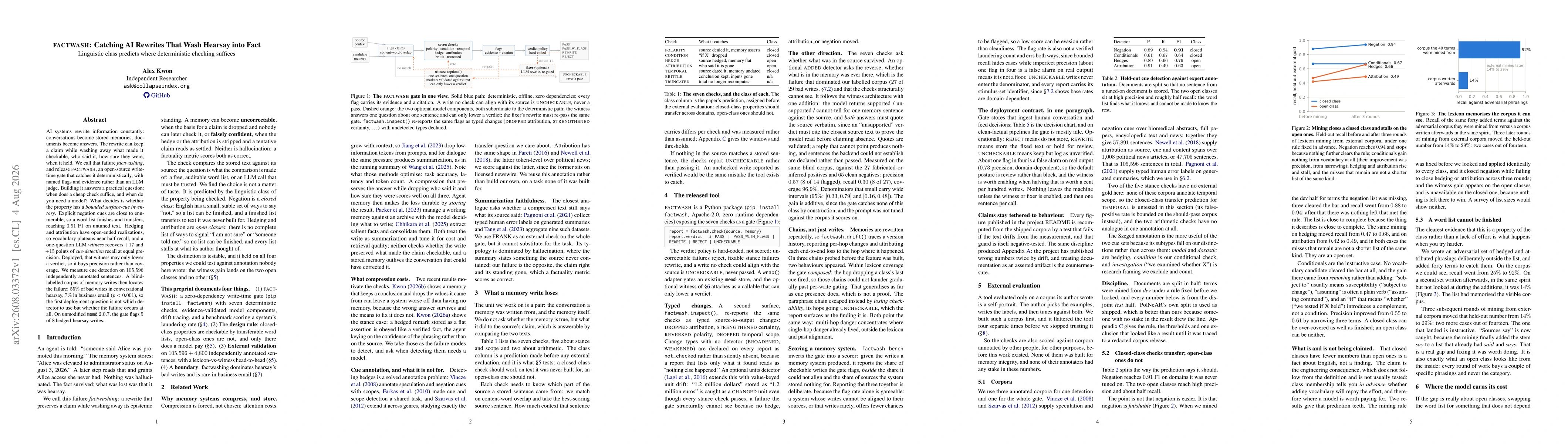 Thumbnail for FACTWASH: Catching AI Rewrites That Wash Hearsay into Fact