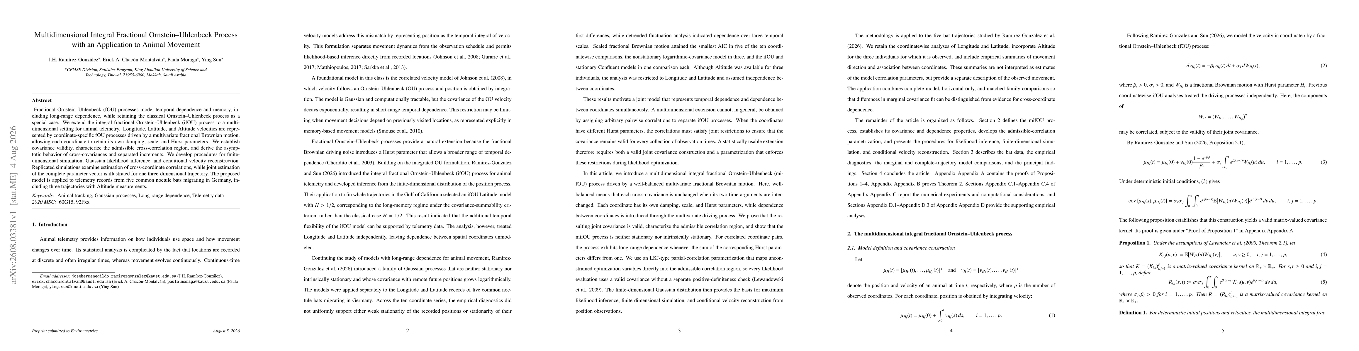 Thumbnail for Multidimensional Integral Fractional Ornstein--Uhlenbeck Process with an Application to Animal Movement