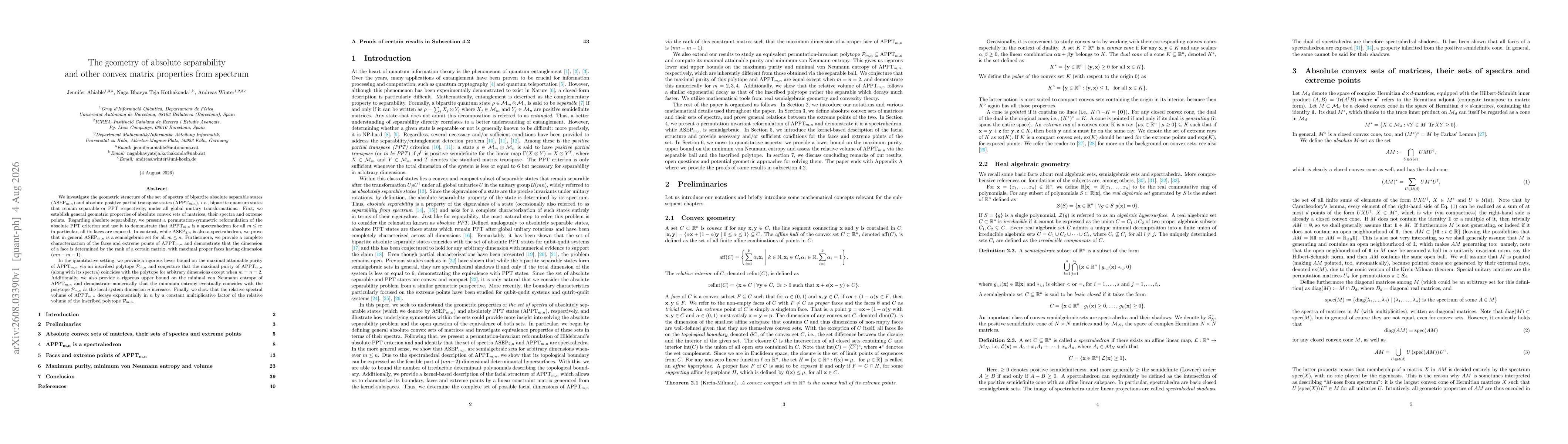 Thumbnail for The geometry of absolute separability and other convex matrix properties from spectrum