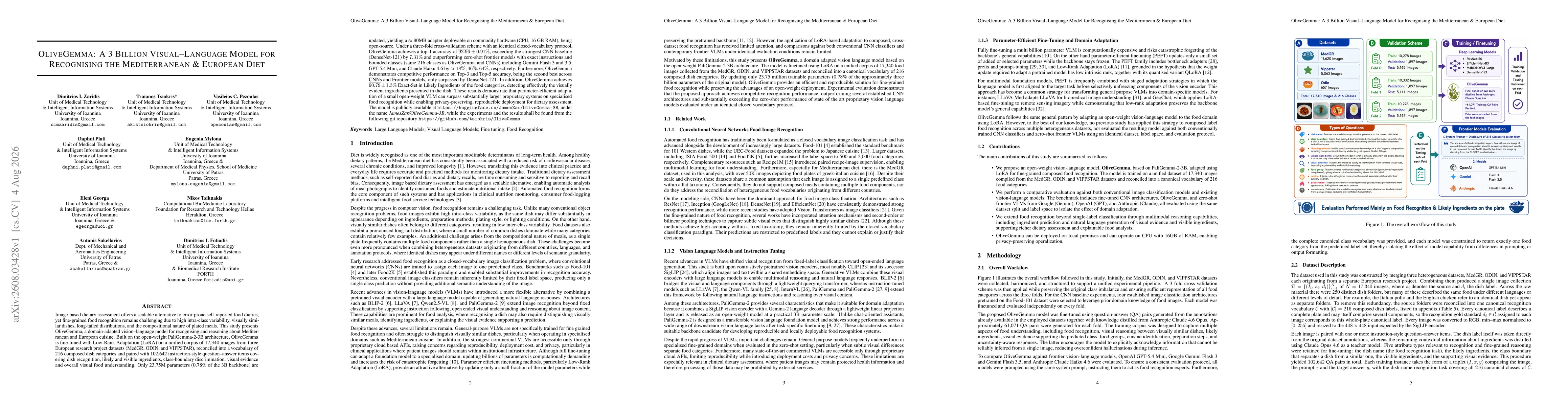 Thumbnail for OliveGemma: A 3 Billion Visual Language Model for Recognising the Mediterranean & European Diet
