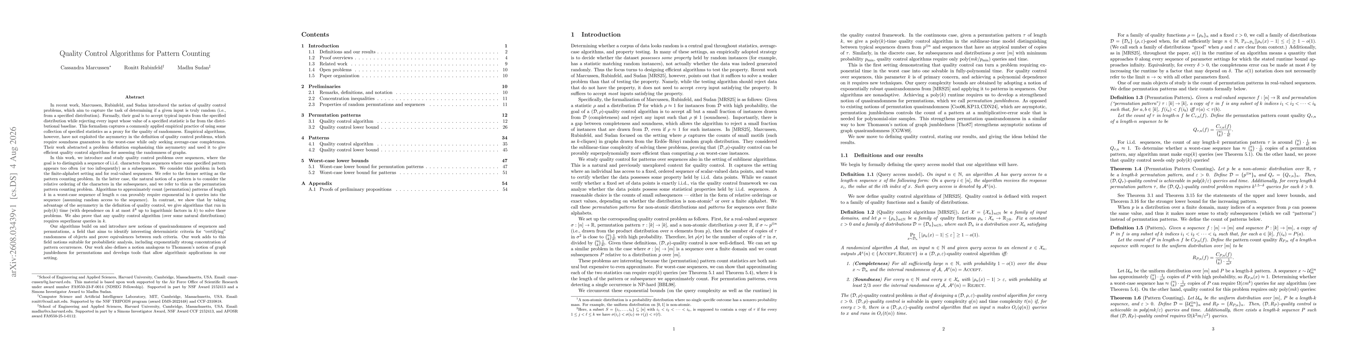 Thumbnail for Quality Control Algorithms for Pattern Counting
