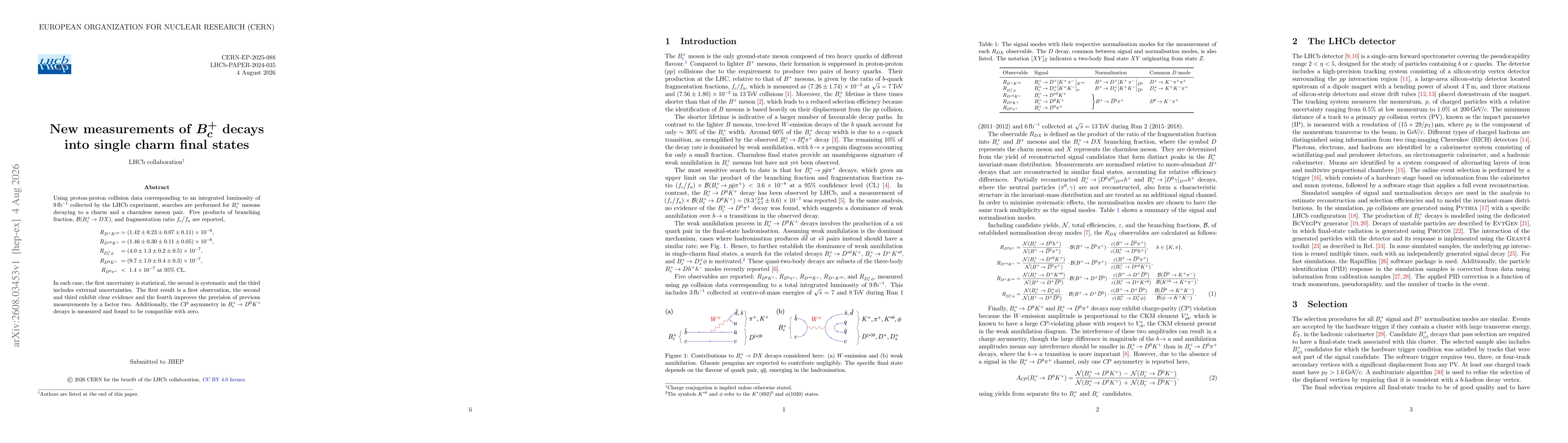 Thumbnail for New measurements of $B^+_c$ decays into single charm final states