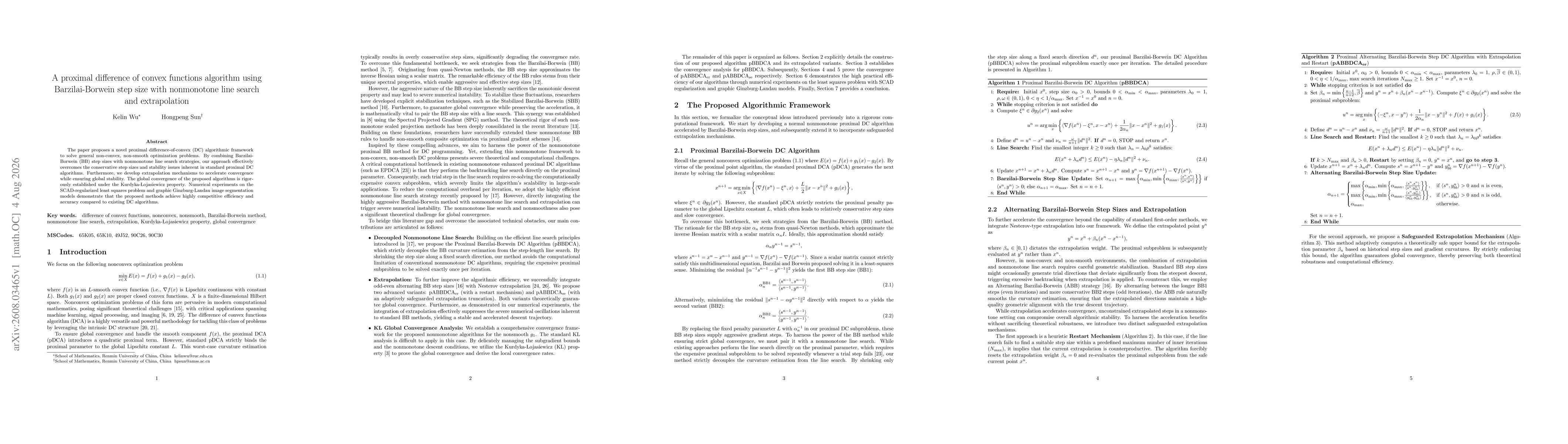 Thumbnail for A proximal difference of convex functions algorithm using Barzilai-Borwein step size with nonmonotone line search and extrapolation