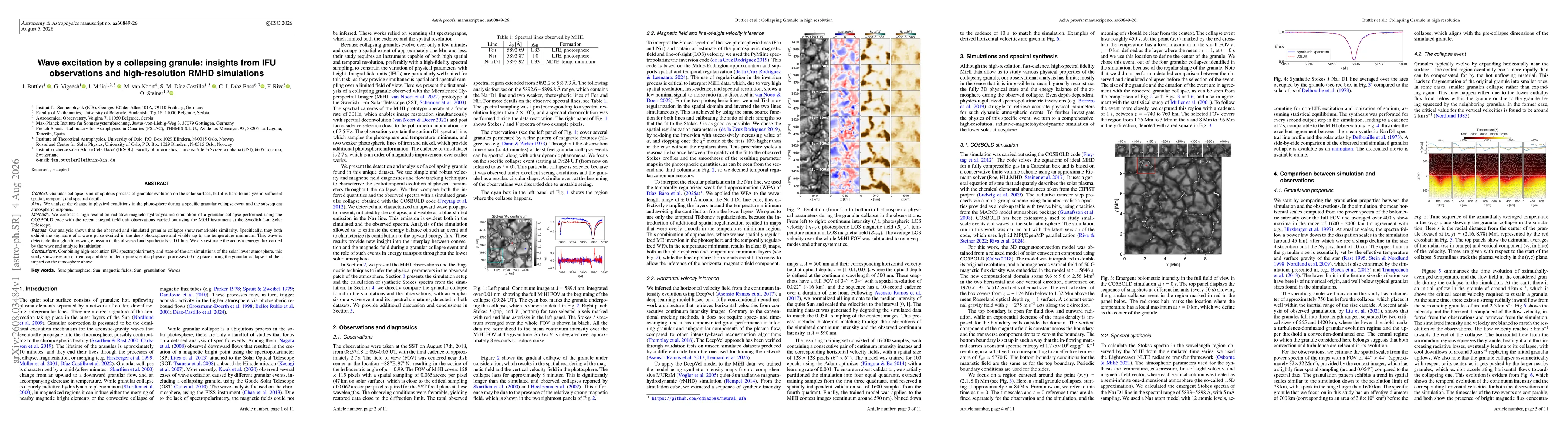 Thumbnail for Wave excitation by a collapsing granule: insights from IFU observations and high-resolution RMHD simulations