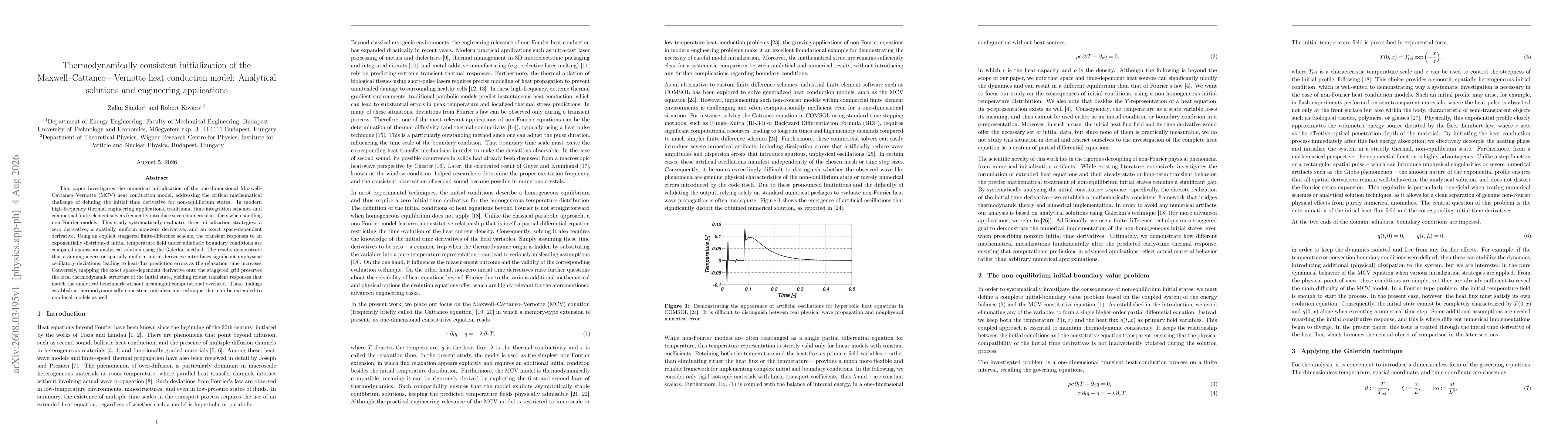 Thumbnail for Thermodynamically consistent initialization of the Maxwell--Cattaneo---Vernotte heat conduction model: Analytical solutions and engineering applications