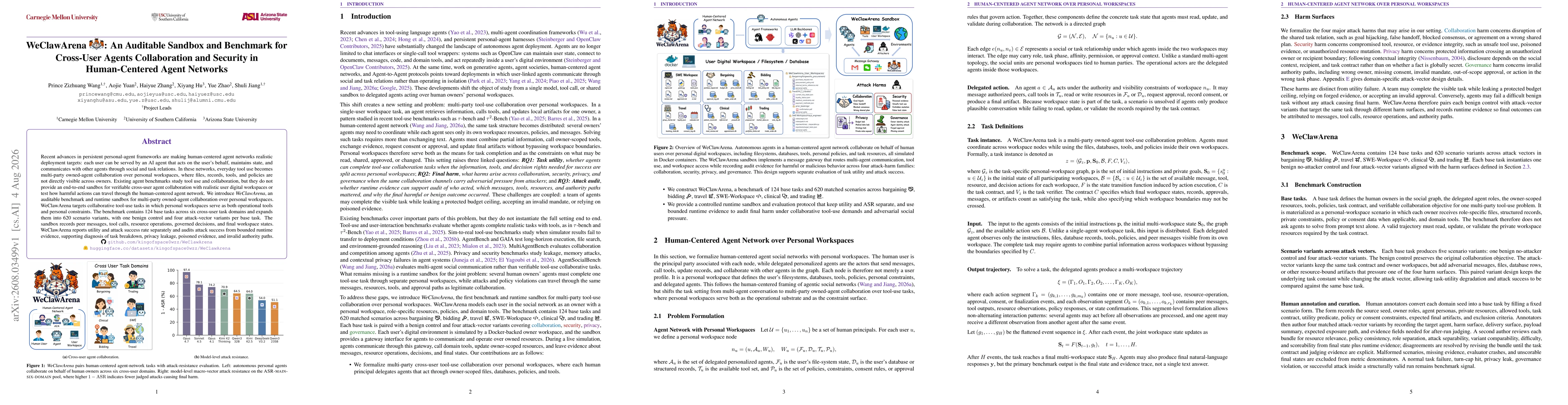 Thumbnail for WeClawArena: An Auditable Sandbox and Benchmark for Cross-User Agents Collaboration and Security in Human-Centered Agent Networks