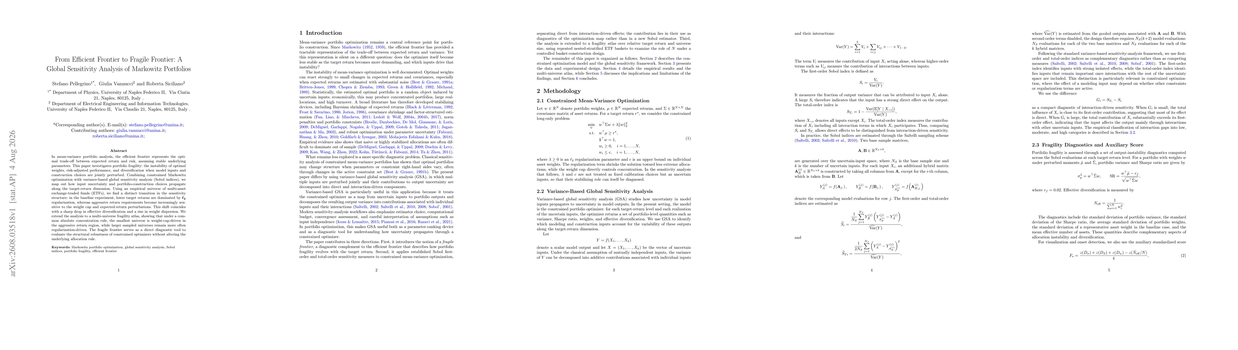 Thumbnail for From Efficient Frontier to Fragile Frontier: A Global Sensitivity Analysis of Markowitz Portfolios