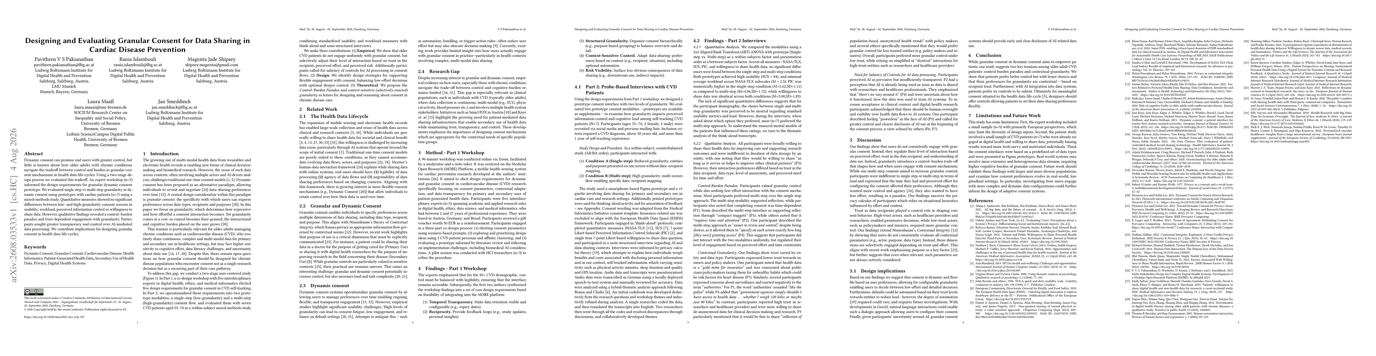 Thumbnail for Designing and Evaluating Granular Consent for Data Sharing in Cardiac Disease Prevention
