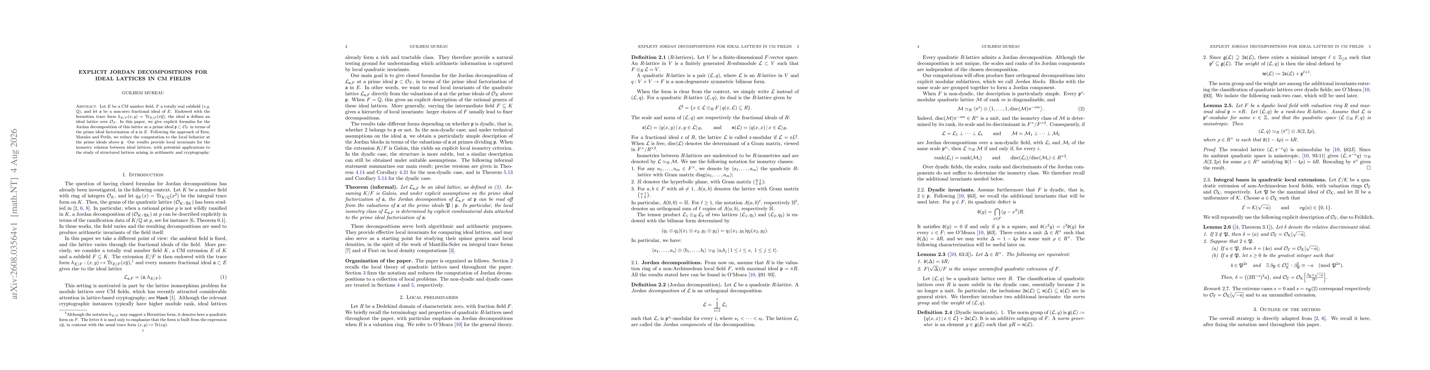 Thumbnail for Explicit Jordan decompositions for ideal lattices in CM fields