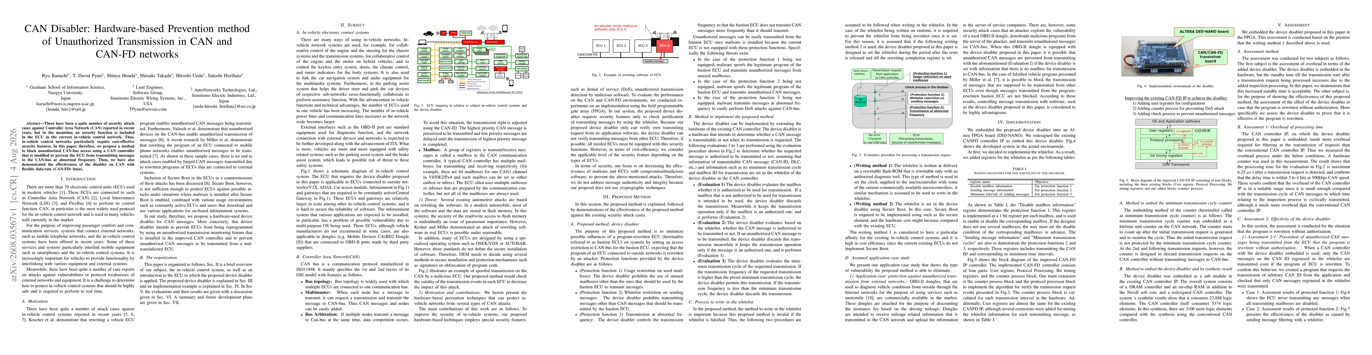 Thumbnail for CAN Disabler: Hardware-based Prevention method of Unauthorized Transmission in CAN and CAN-FD networks