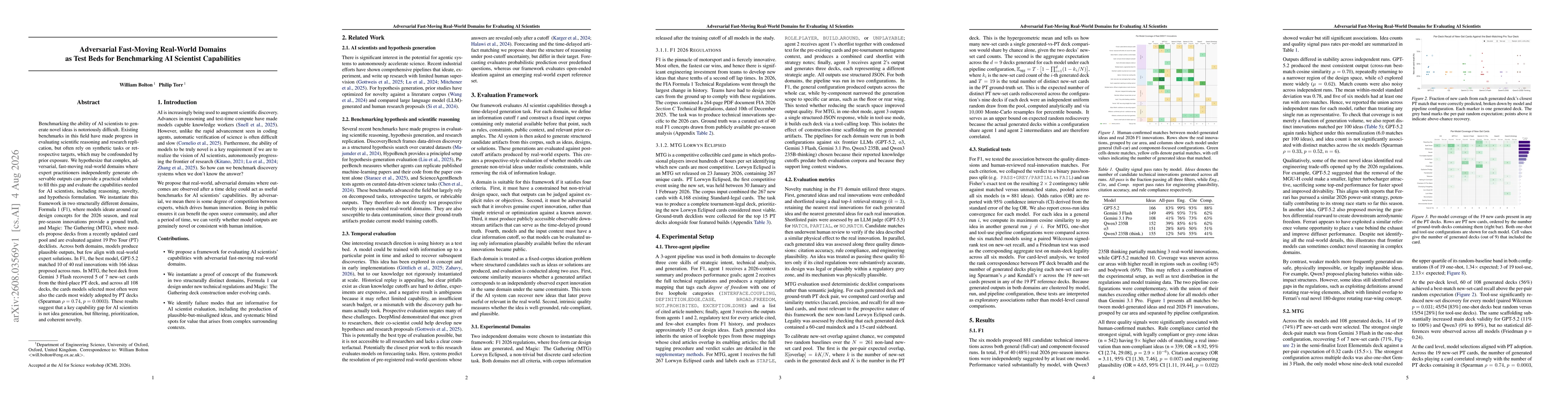 Thumbnail for Adversarial Fast-Moving Real-World Domains as Test Beds for Benchmarking AI Scientist Capabilities