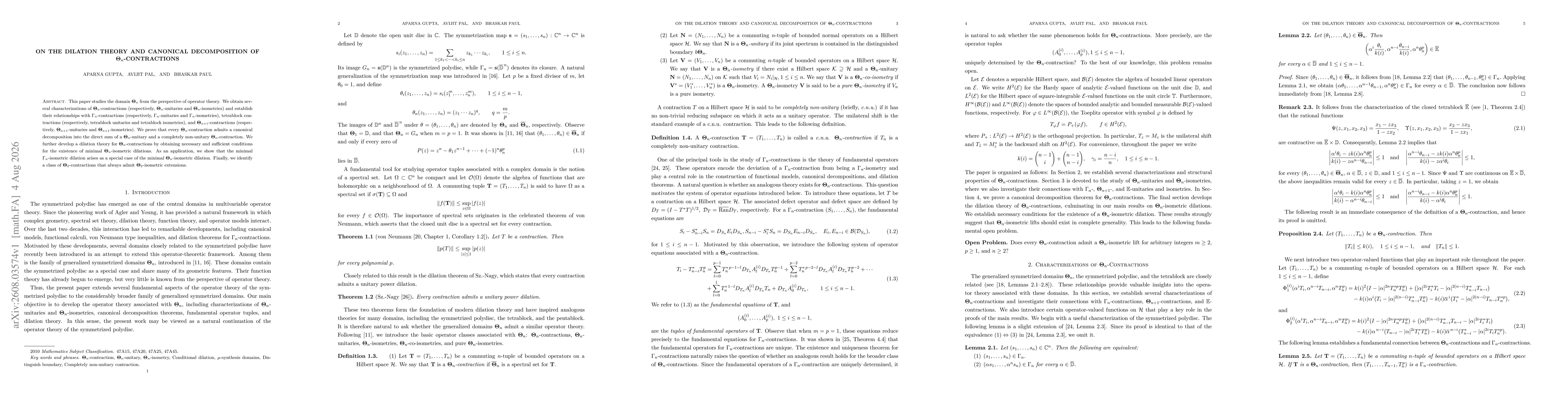 Thumbnail for On the Dilation Theory and Canonical Decomposition of $\mathbfΘ_n$-Contractions