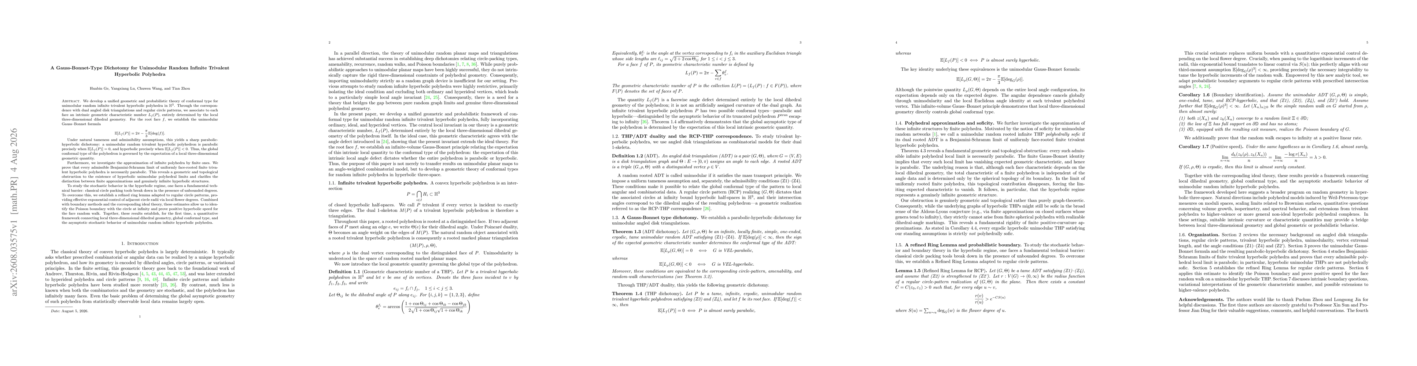 Thumbnail for A Gauss-Bonnet-Type Dichotomy for Unimodular Random Infinite Trivalent Hyperbolic Polyhedra