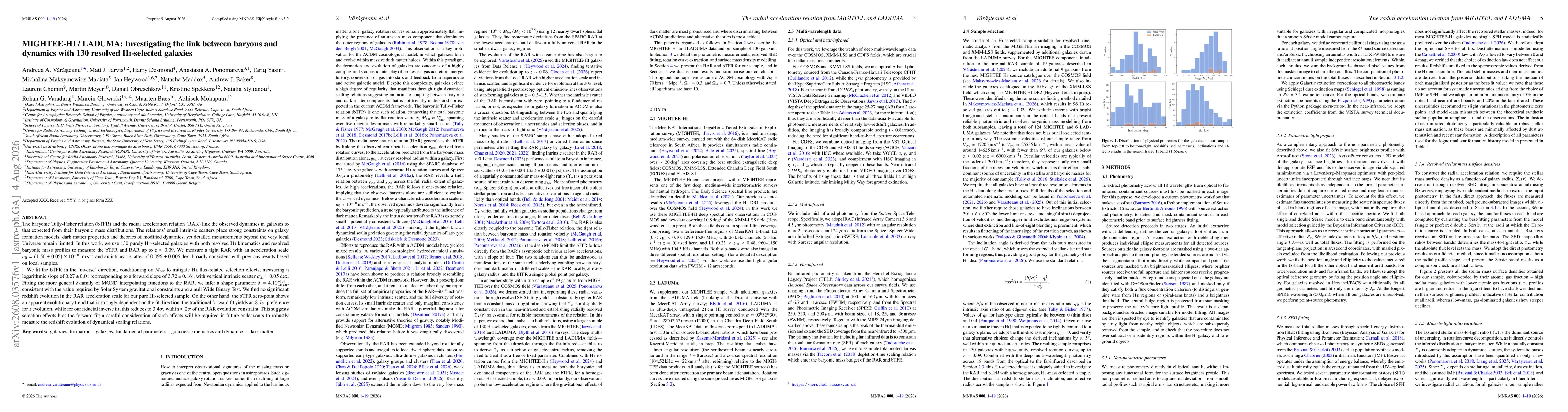 Thumbnail for MIGHTEE-HI / LADUMA: Investigating the link between baryons and dynamics with 130 resolved HI-selected galaxies