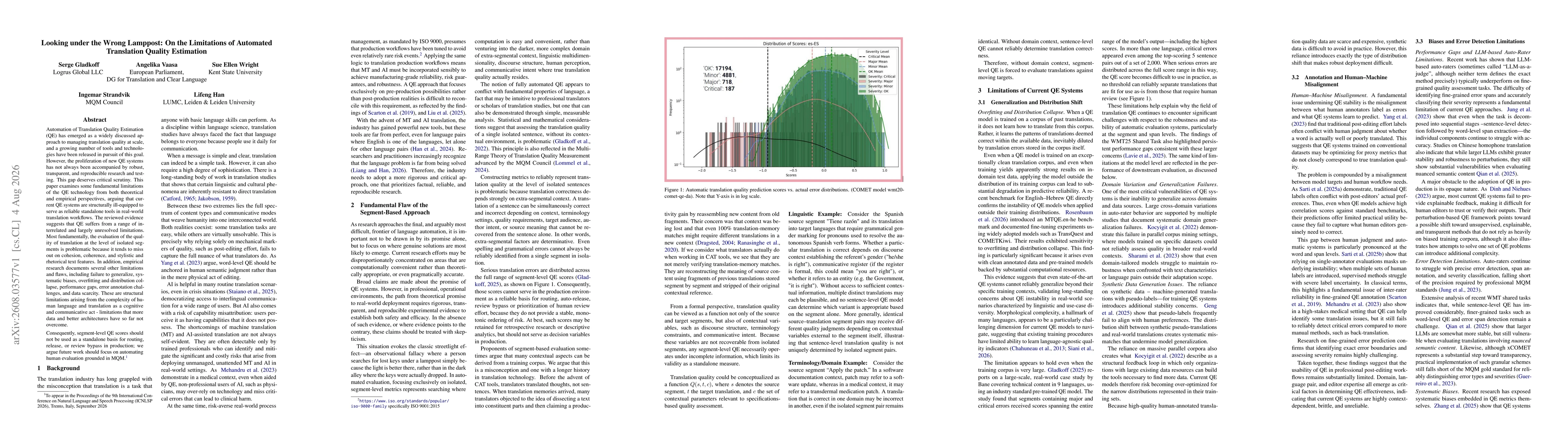 Thumbnail for Looking under the Wrong Lamppost: On the Limitations of Automated Translation Quality Estimation