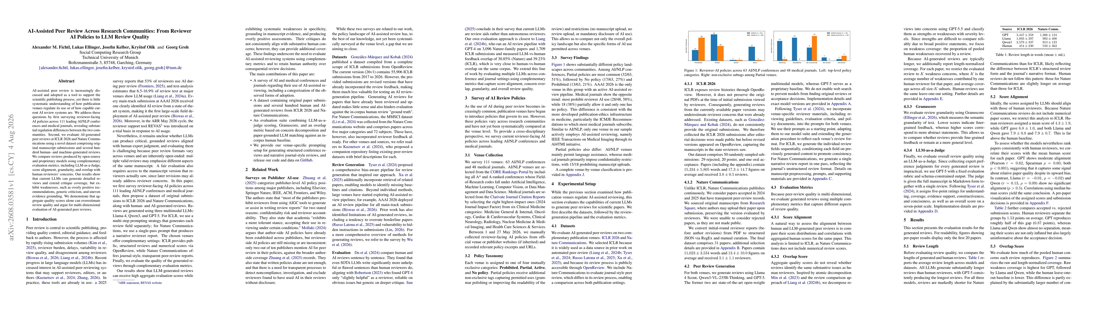 Thumbnail for AI-Assisted Peer Review Across Research Communities: From Reviewer AI Policies to LLM Review Quality
