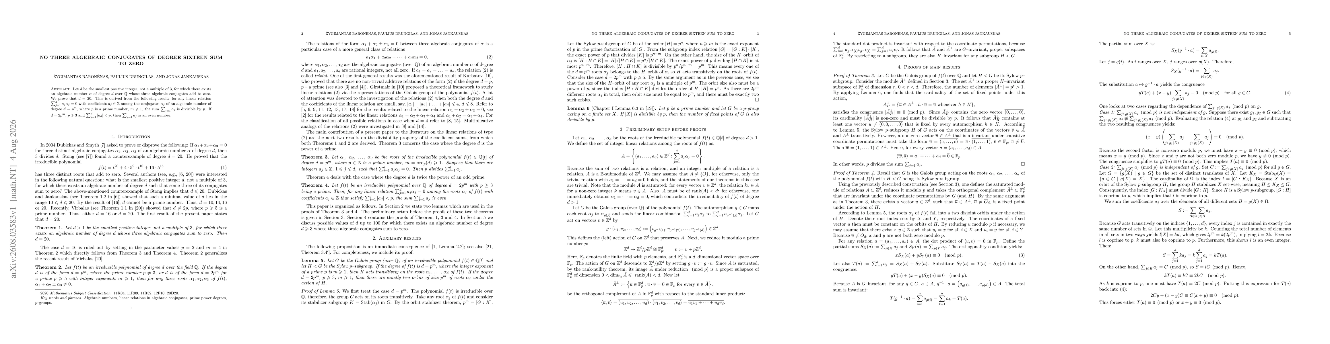 Thumbnail for No three algebraic conjugates of degree sixteen sum to zero