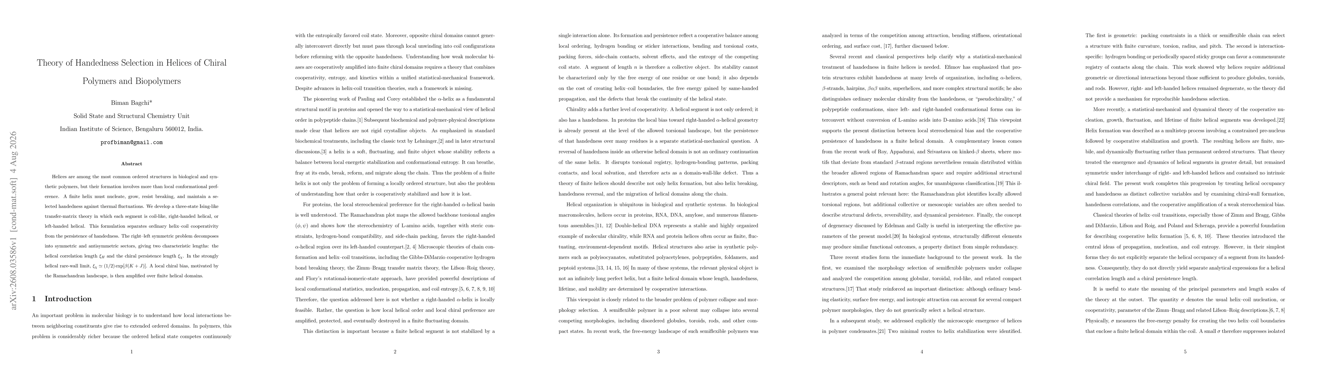 Thumbnail for Theory of Handedness Selection in Helices of Chiral Polymers and Biopolymers