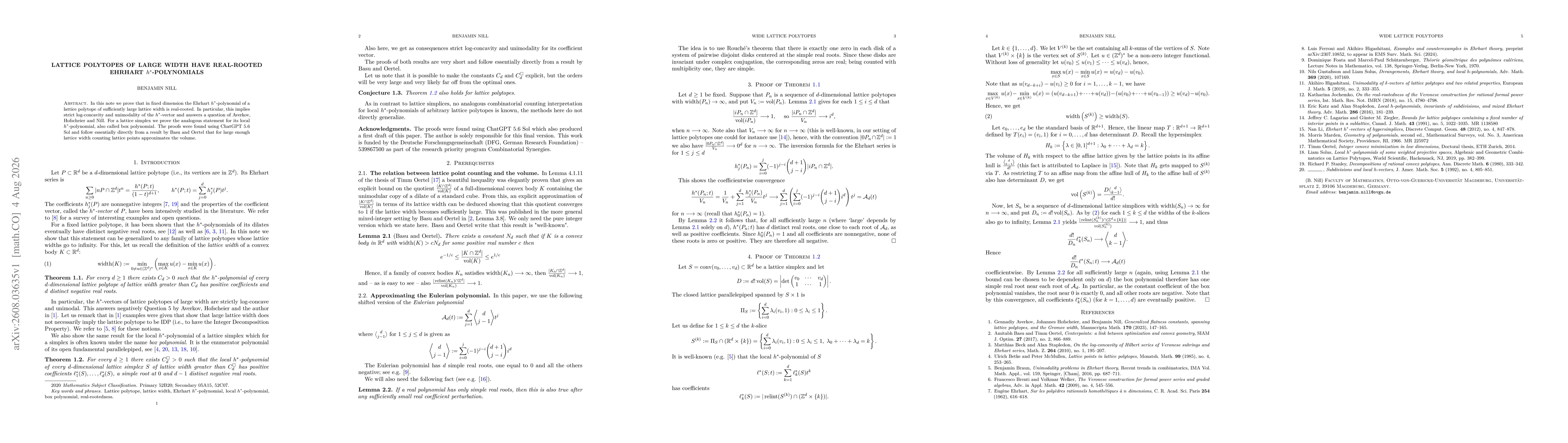 Thumbnail for Lattice polytopes of large width have real-rooted Ehrhart $h^*$-polynomials