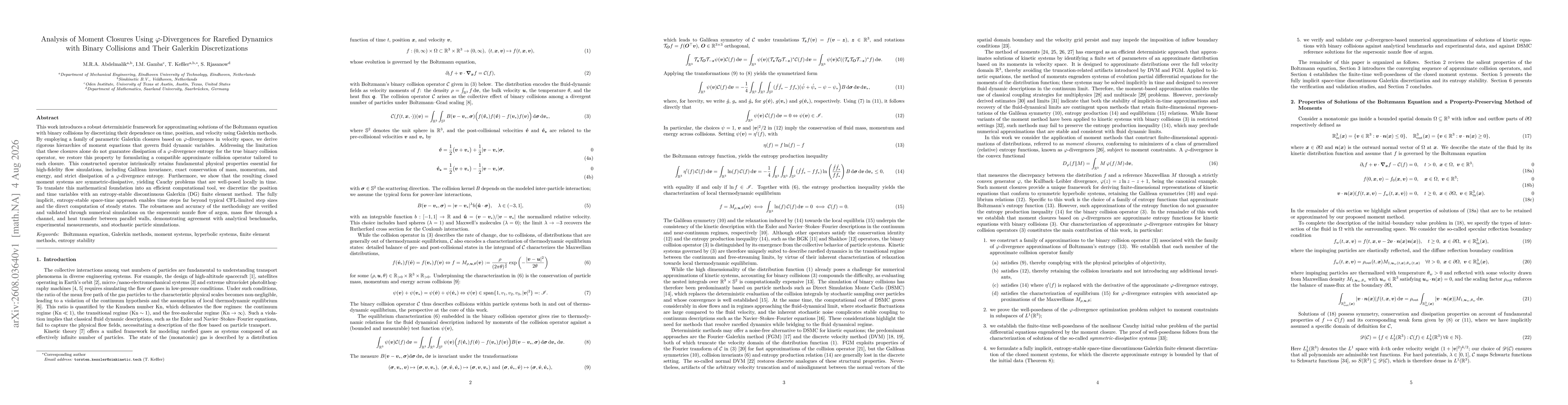 Thumbnail for Analysis of Moment Closures Using $\varphi$-Divergences for Rarefied Dynamics with Binary Collisions and Their Galerkin Discretizations