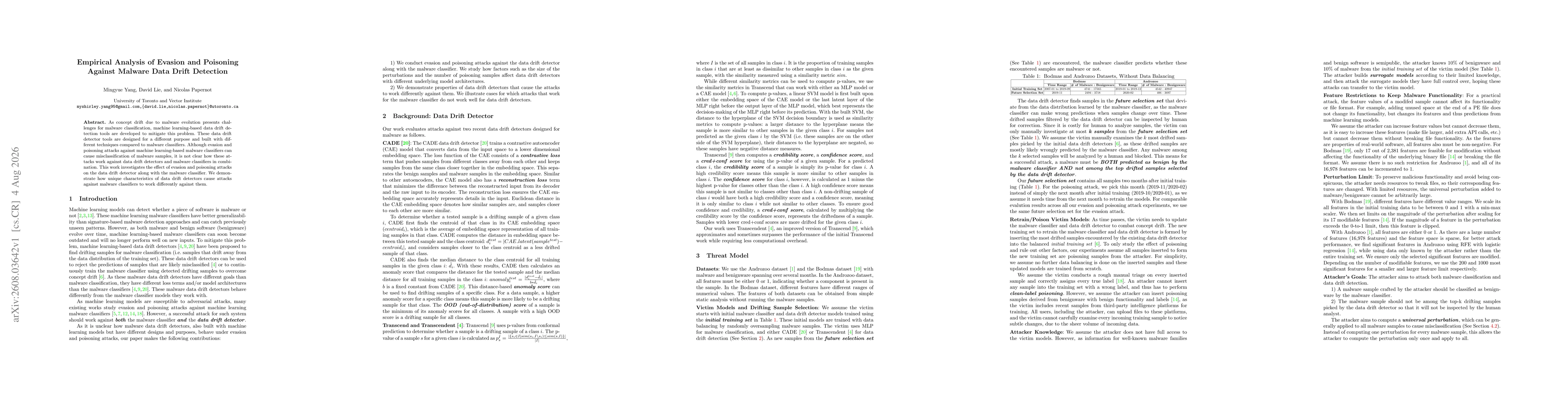 Thumbnail for Empirical Analysis of Evasion and Poisoning Against Malware Data Drift Detection