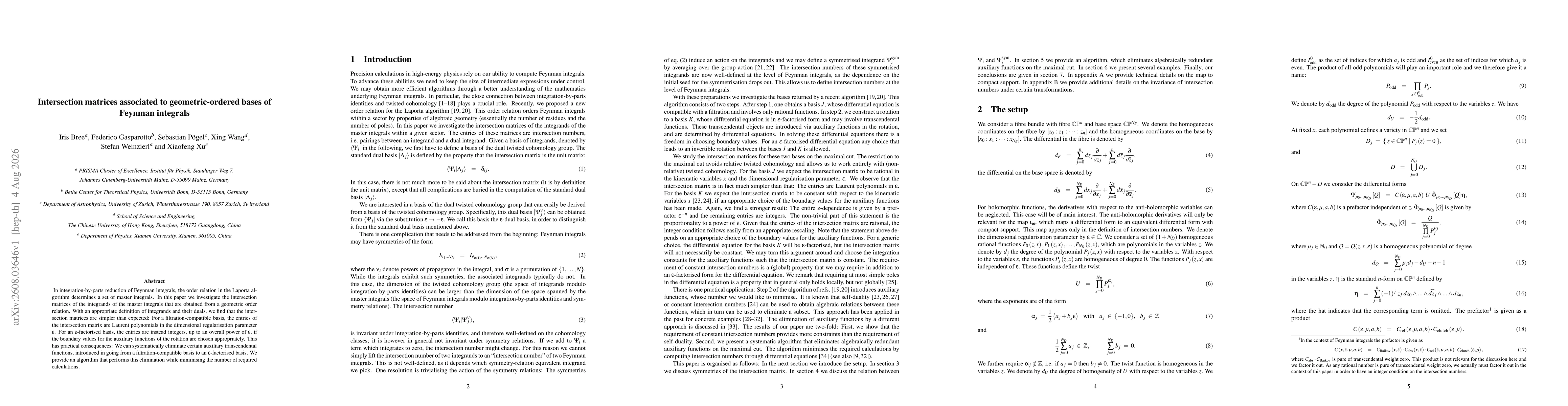 Thumbnail for Intersection matrices associated to geometric-ordered bases of Feynman integrals