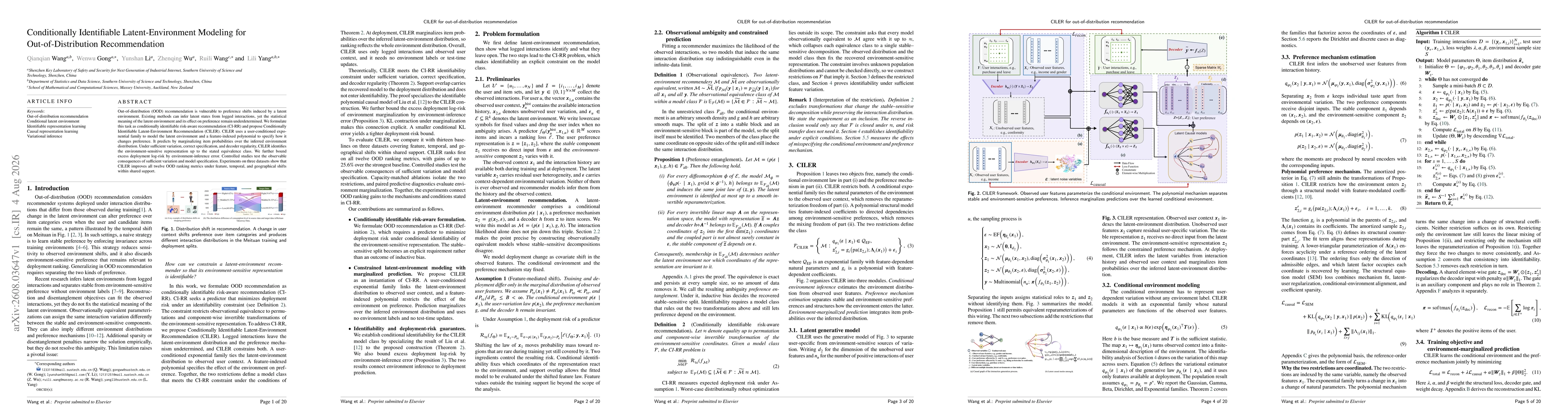 Thumbnail for Conditionally Identifiable Latent-Environment Modeling for Out-of-Distribution Recommendation