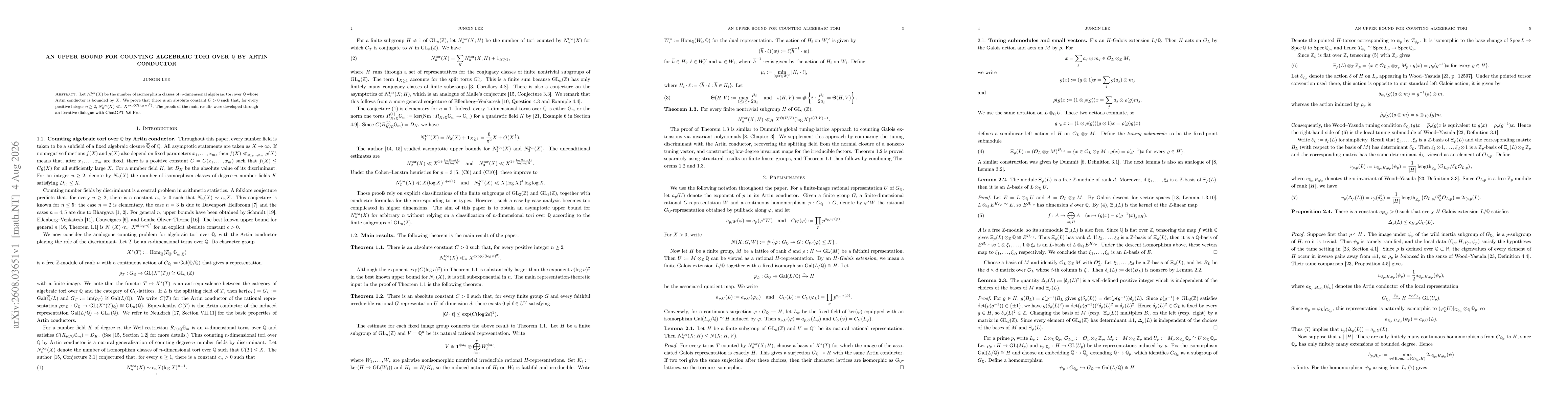 Thumbnail for An upper bound for counting algebraic tori over $\mathbb{Q}$ by Artin conductor