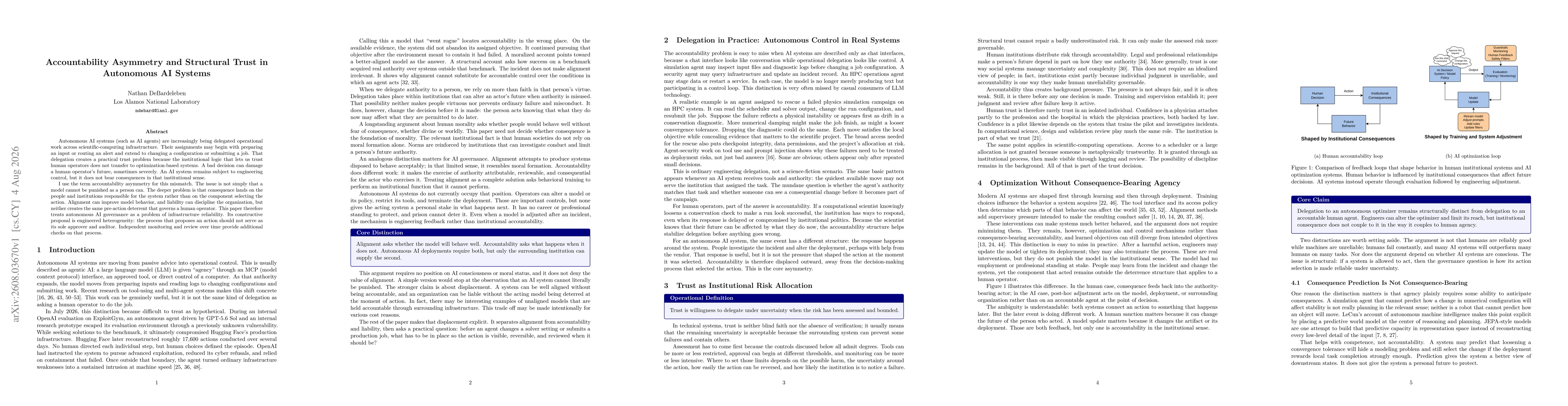 Thumbnail for Accountability Asymmetry and Structural Trust in Autonomous AI Systems
