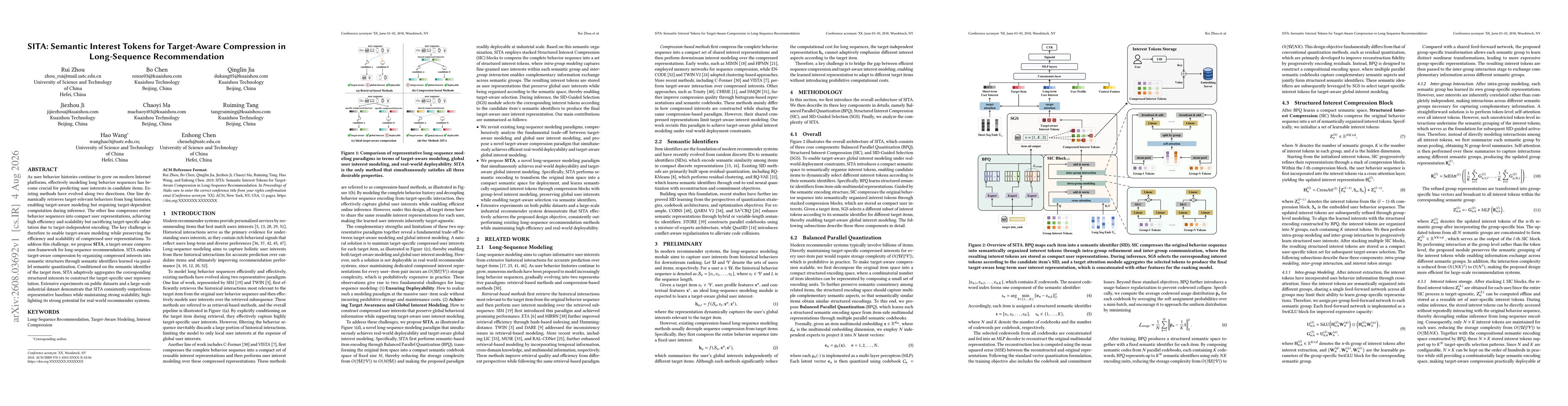 Thumbnail for SITA: Semantic Interest Tokens for Target-Aware Compression in Long-Sequence Recommendation