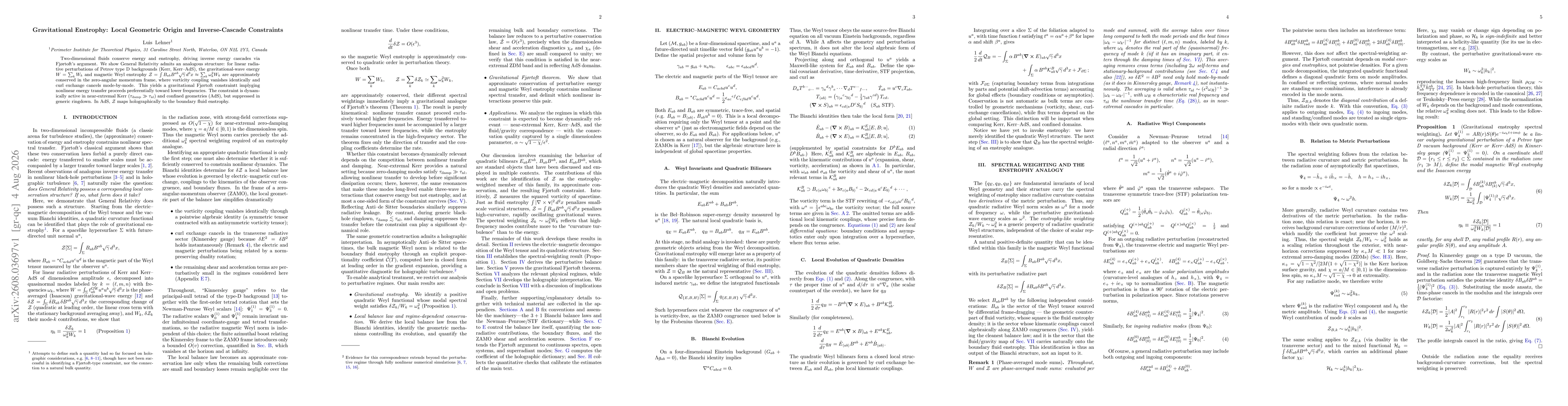Thumbnail for Gravitational Enstrophy: Local Geometric Origin and Inverse-Cascade Constraints