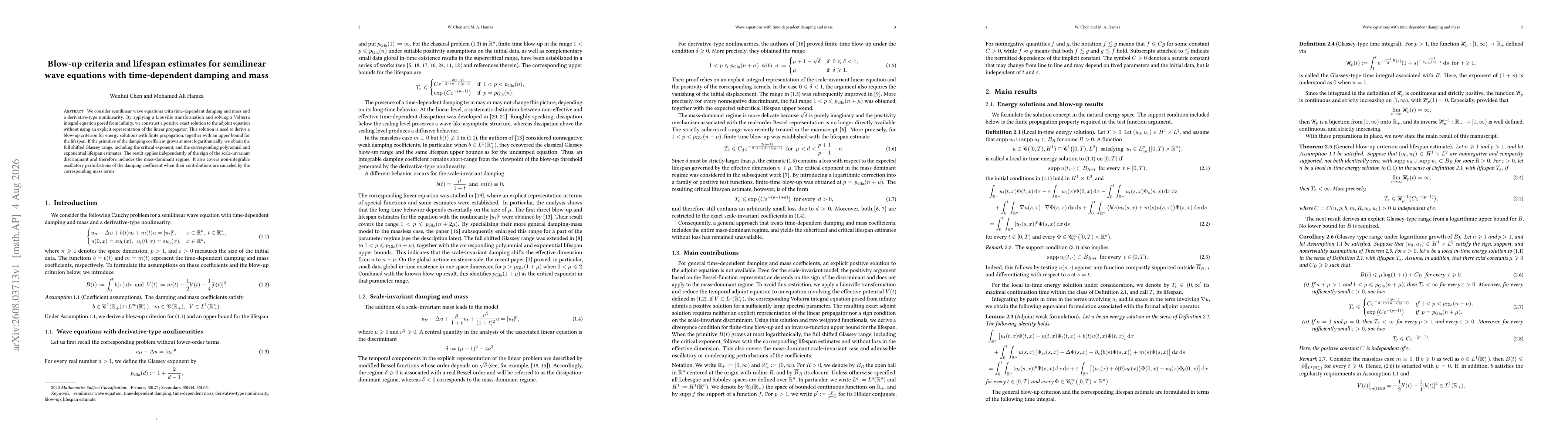 Thumbnail for Blow-up criteria and lifespan estimates for semilinear wave equations with time-dependent damping and mass