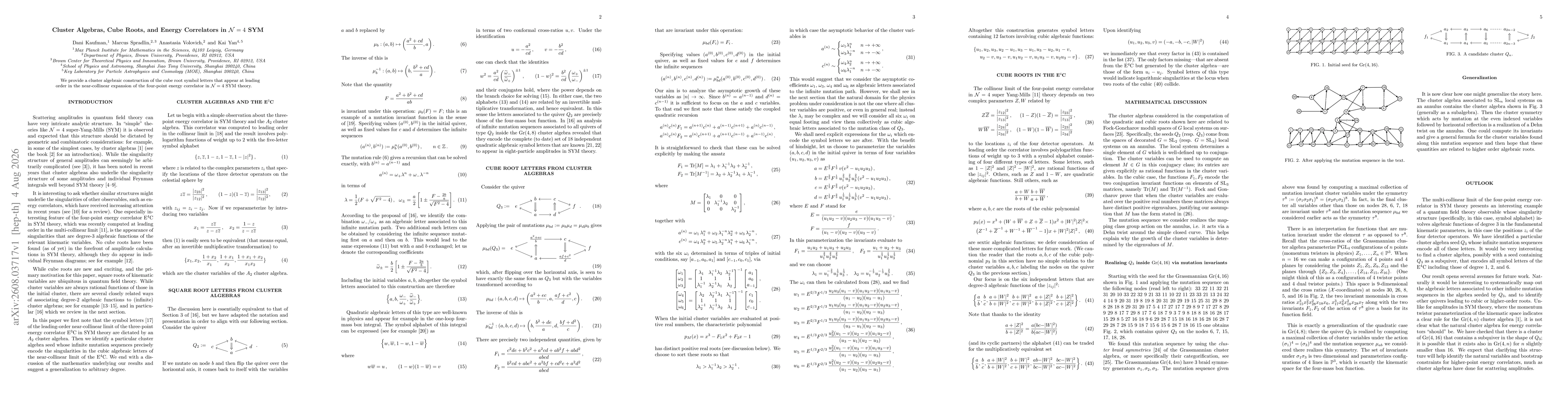 Thumbnail for Cluster Algebras, Cube Roots, and Energy Correlators in $\mathcal{N}=4$ SYM