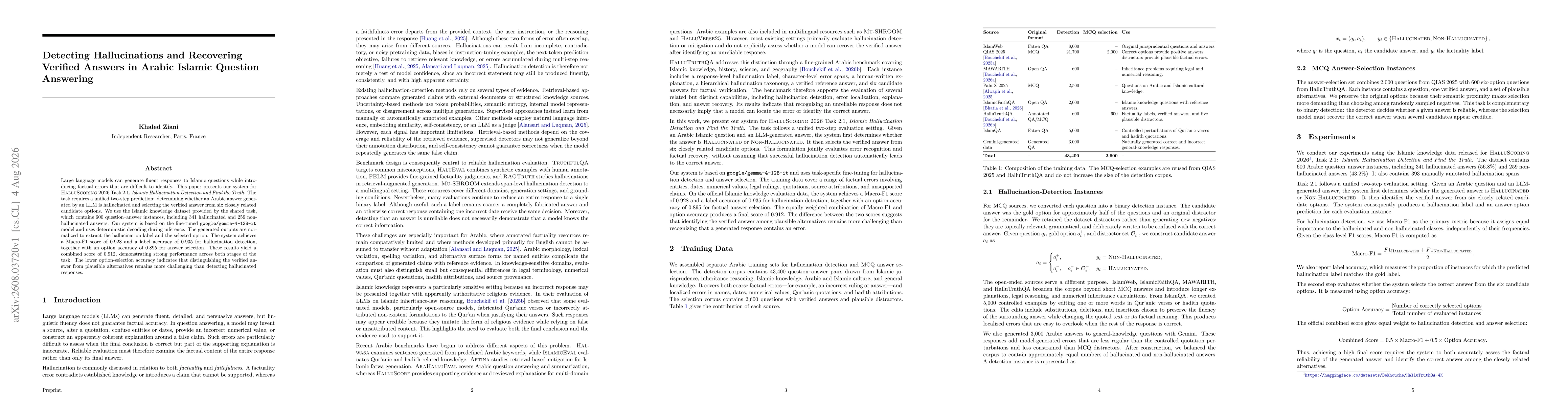 Thumbnail for Detecting Hallucinations and Recovering Verified Answers in Arabic Islamic Question Answering