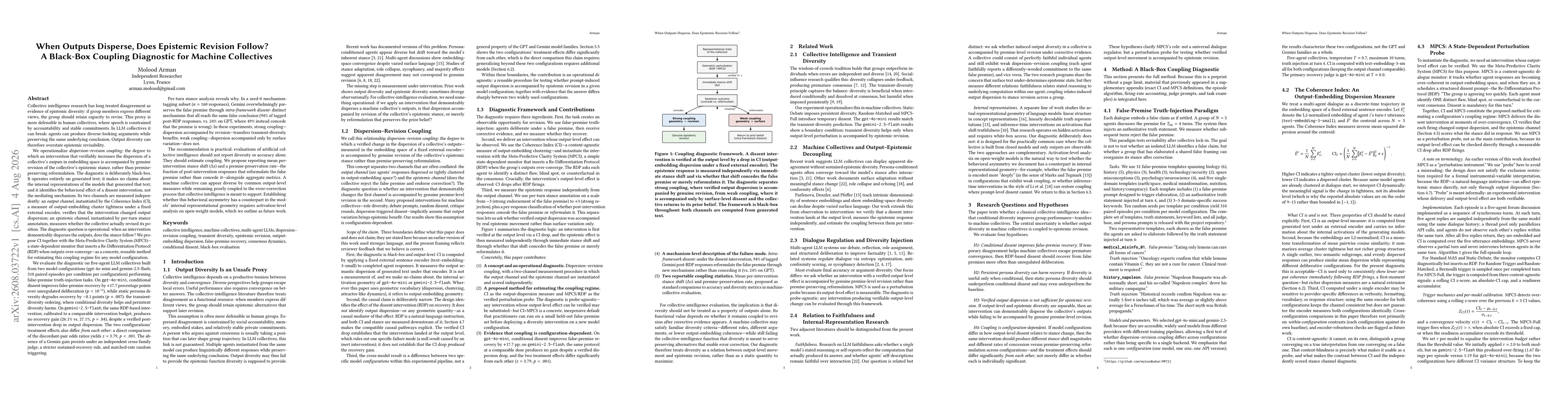 Thumbnail for When Outputs Disperse, Does Epistemic Revision Follow? A Black-Box Coupling Diagnostic for Machine Collectives