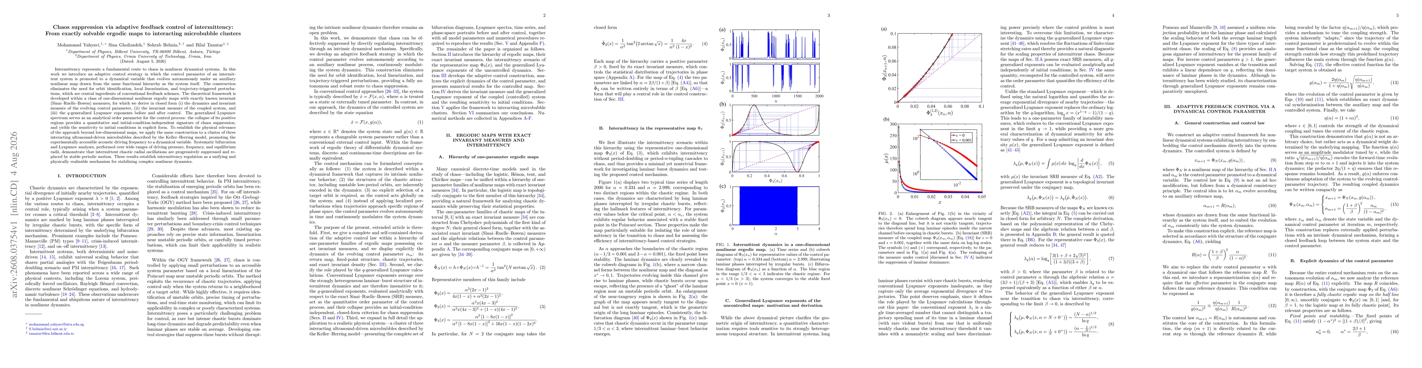 Thumbnail for Chaos suppression via adaptive feedback control of intermittency: From exactly solvable ergodic maps to interacting microbubble clusters