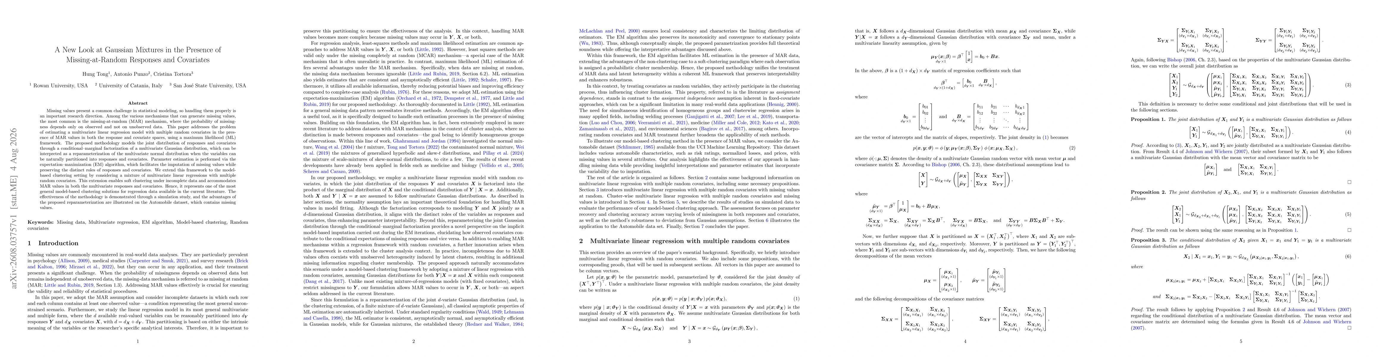 Thumbnail for A New Look at Gaussian Mixtures in the Presence of Missing-at-Random Responses and Covariates