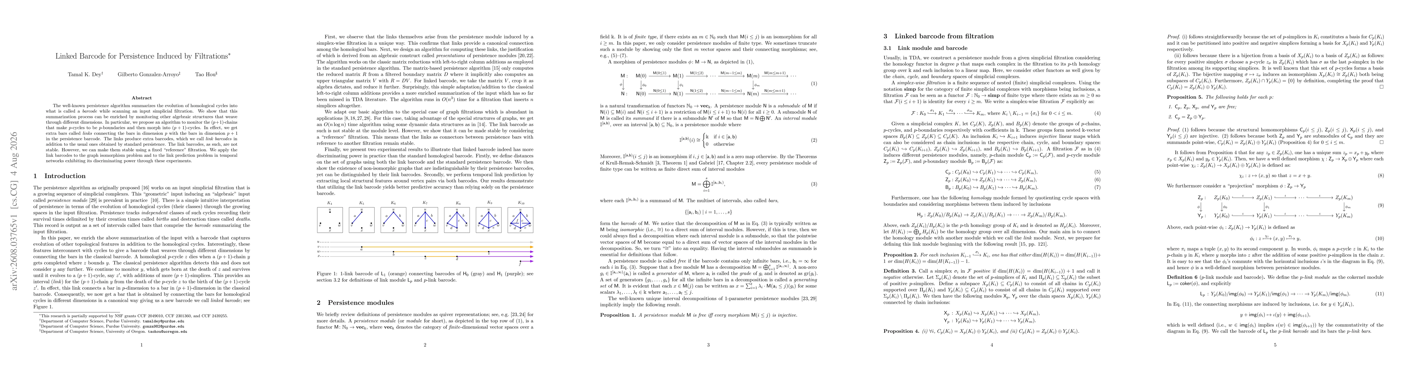 Thumbnail for Linked Barcode for Persistence Induced by Filtrations