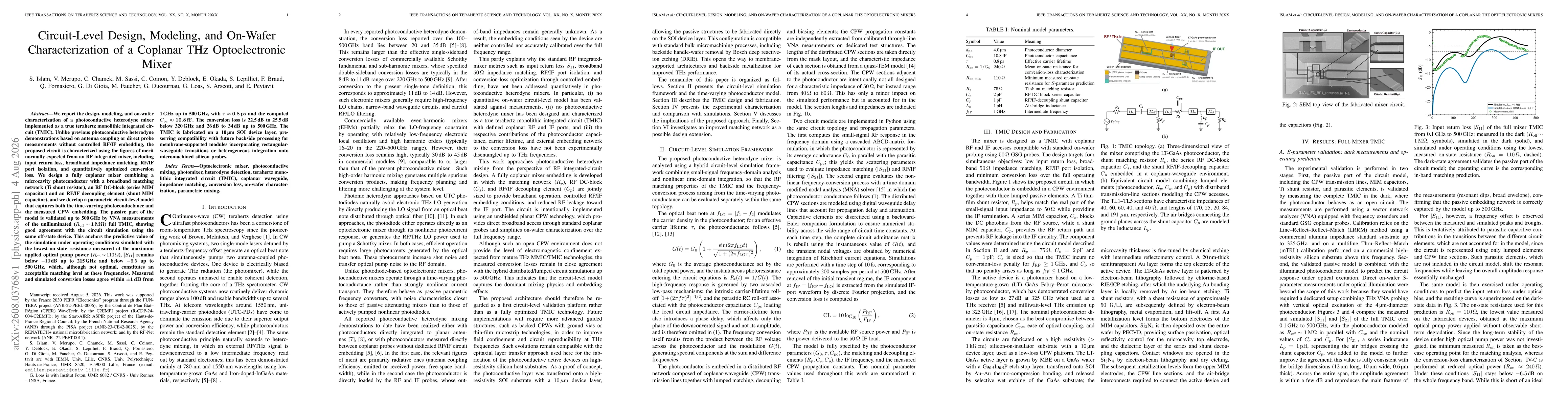Thumbnail for Circuit-Level Design, Modeling, and On-Wafer Characterization of a Coplanar THz Optoelectronic Mixer